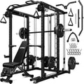 S1-V4 Smith Machine, 2000LBS Power Cage with Cable Crossover System, All-in-One Squat Rack with Smith Bar, Strength Training Equipment for Hone Gym