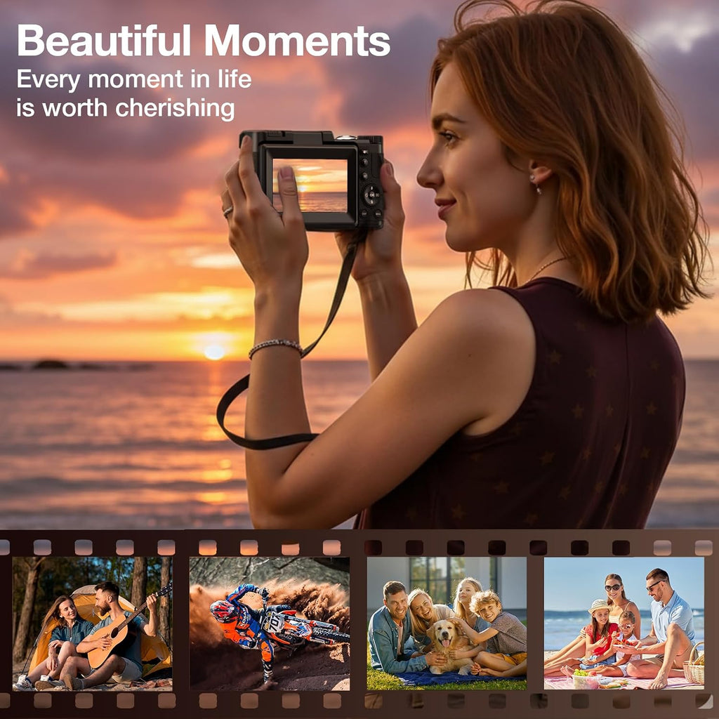 5K Digital Camera with WiFi for Photography, 64MP Vlogging Camera with Flip Screen for YouTube, Includes 64GB SD Card, Tripod, Selfie Light & 2 Batteries