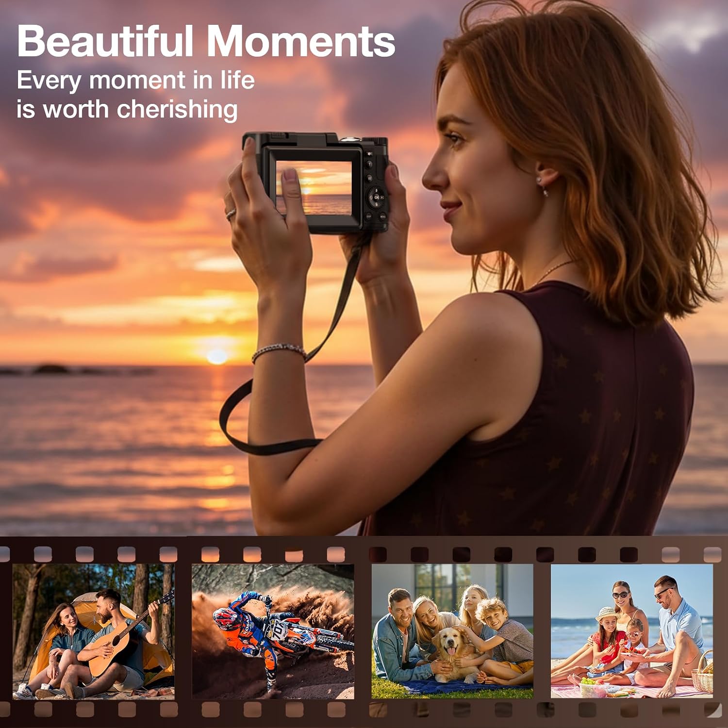 5K Digital Camera with WiFi for Photography, 64MP Vlogging Camera with Flip Screen for YouTube, Includes 64GB SD Card, Tripod, Selfie Light & 2 Batteries