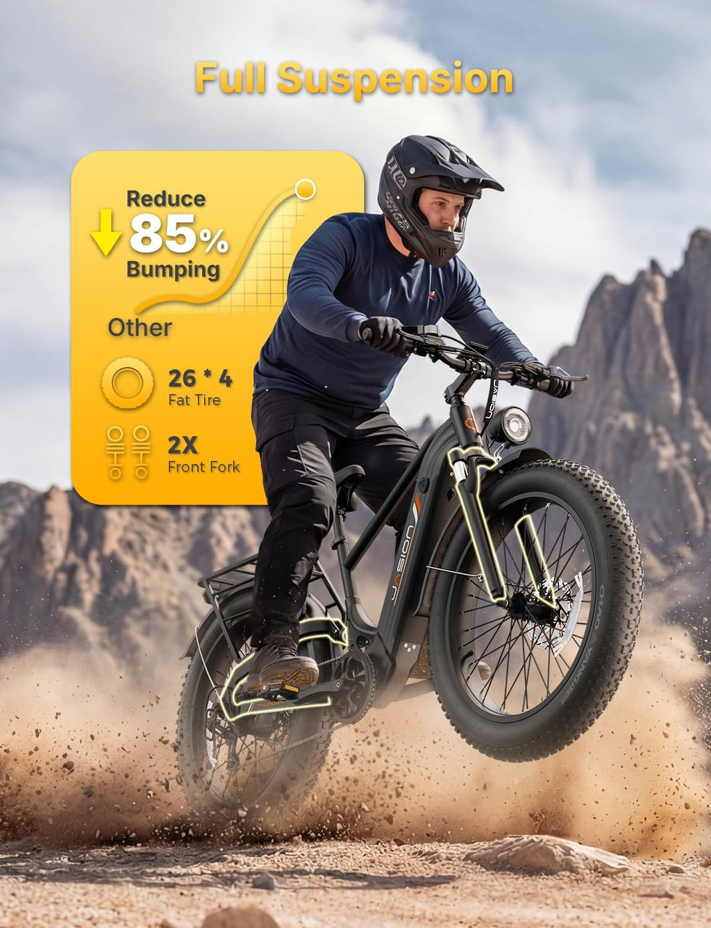 Jasion Thunder PRO/ST Electric Bike,2000W Peak Ebikes for Adults,26''Fat Tire Best Ebike for Men,90 Miles with 1040Wh Battery,35 MPH Max Speed Bicycles,500 lbs Capacity,Certified By UL2849