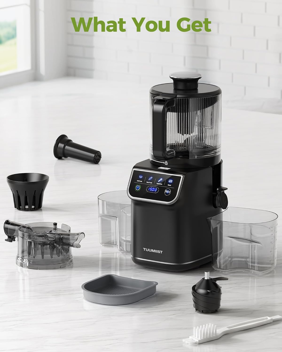TUUMIIST 3-in-1 Cold Press Juicer Machine, Smart Touch Masticating Juicers for Whole Fruit & Vegetable, 6.5' Wide Chute Slow Juicer for Nut Milk & Sorbet, High Yield, 100oz Large Capacity, Easy Clean