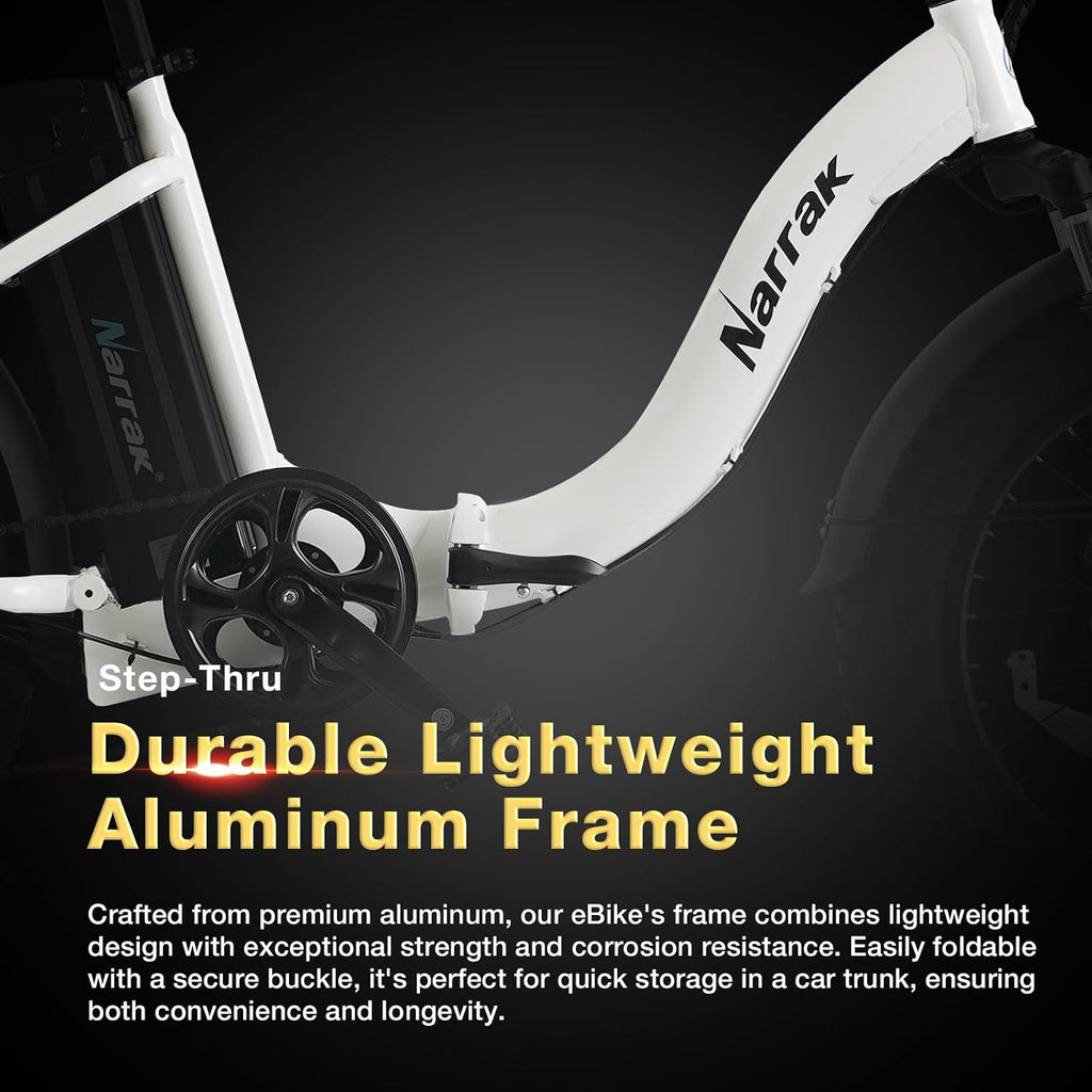NARRAK Fat Tire Folding Electric Bike, 48V & 624Wh Lithium Removable Battery, Peak 1100W Brushless Motor, Max Speed 20Mph, M5 Large LCD Display, Suspension, Step-Over/Thru Frame