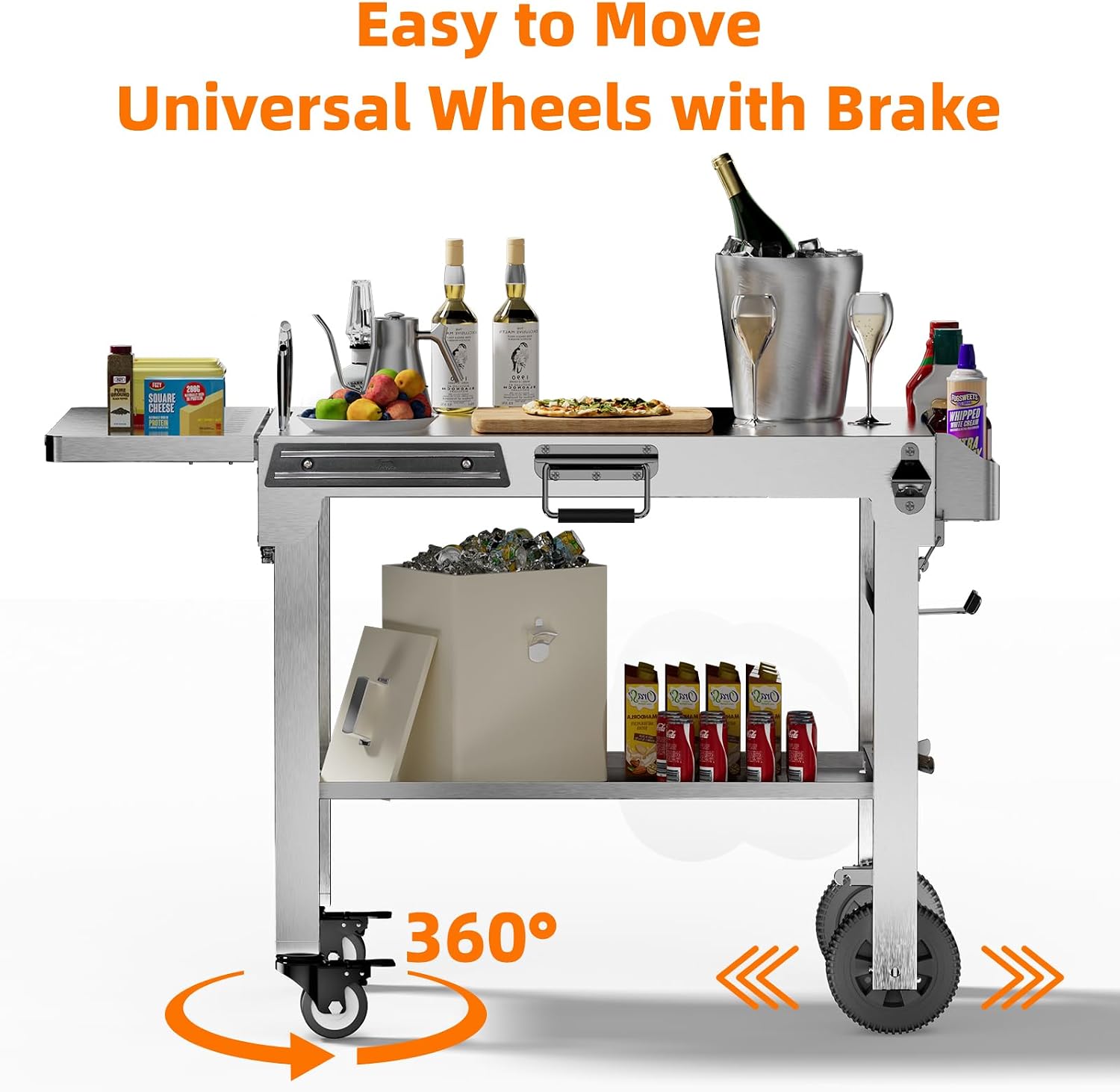 Electactic Food Grade 304 Stainless Steel BBQ Grill Carts fits 22'' Tabletop Griddle, Outdoor grill Table with 4 Foldable Legs, Portable Grill Stand for RV, Camping, Tailgating