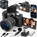 4K Digital Camera for Photography with WiFi Auto-Focus Vlogging Camera for YouTube with Flip Screen, Come with 2 Batteries, Wide & Macro Lens, Microphone, MicroSD Card, Card Reader