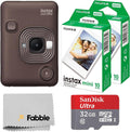 Fujifilm INSTAX Mini LiPlay Hybrid Instant Camera Bundle with 20 Sheets INSTAX Mini Film, 32GB microSD Card, USB Charging Cable, Hand Strap, Cleaning Cloth (Deep Bronze)