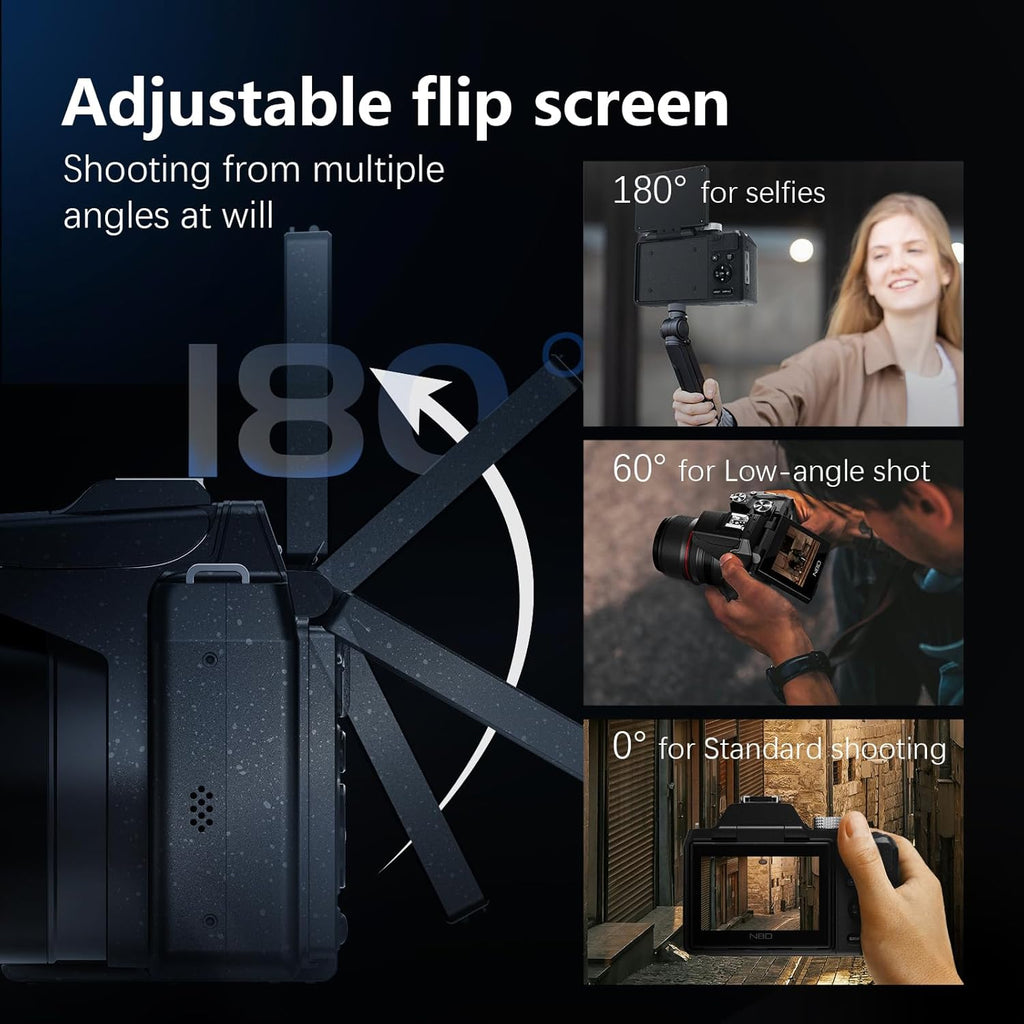 8K & 64MP Professional Cameras for Photography, 48X Zoom (16X Optical + 3X Digital) with Moon Mode, 180° Flip Screen, WiFi, Micro HDMI, 64GB Card & 2 Batteries, Digital Camera for YouTube