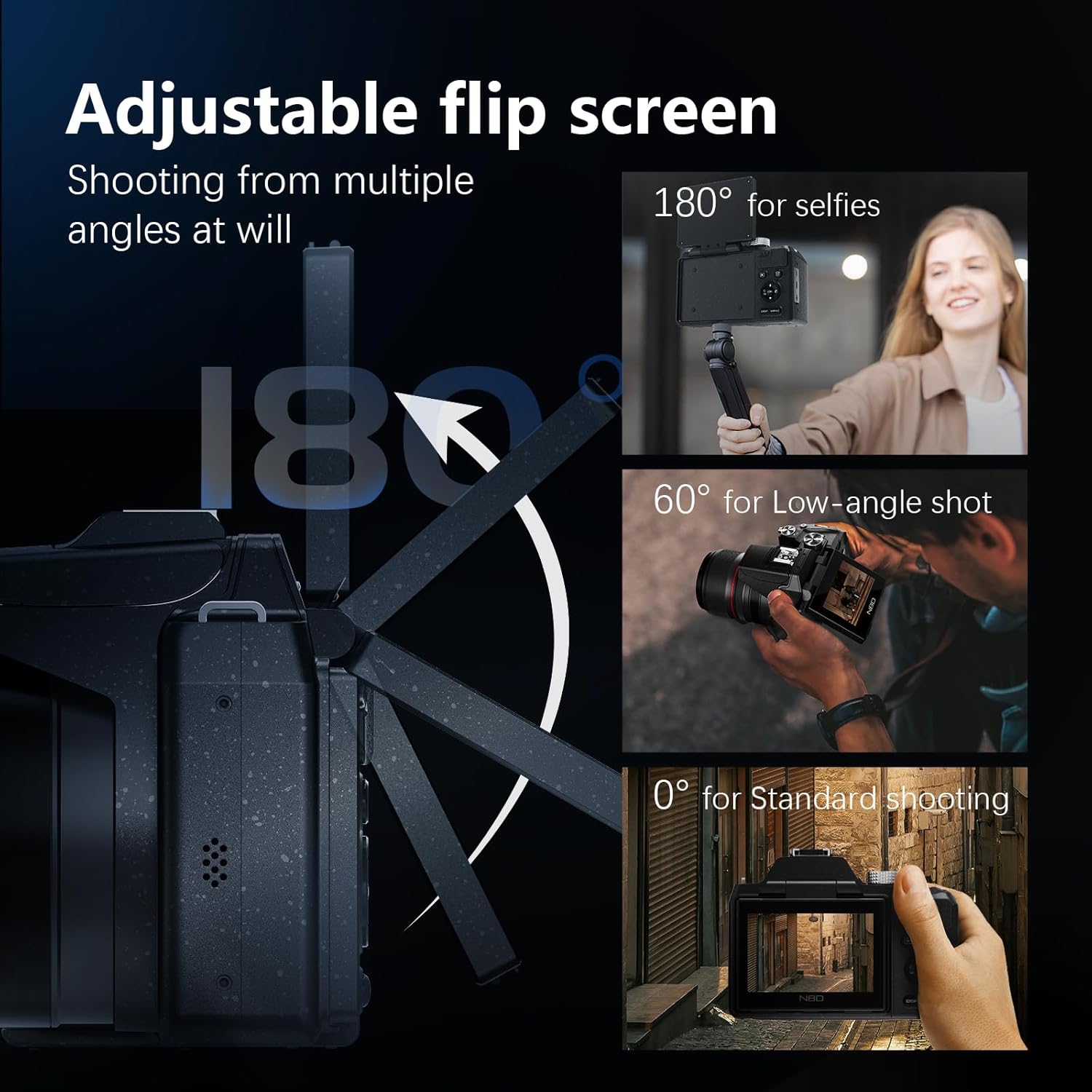 8K & 64MP Professional Cameras for Photography, 48X Zoom (16X Optical + 3X Digital) with Moon Mode, 180° Flip Screen, WiFi, Micro HDMI, 64GB Card & 2 Batteries, Digital Camera for YouTube