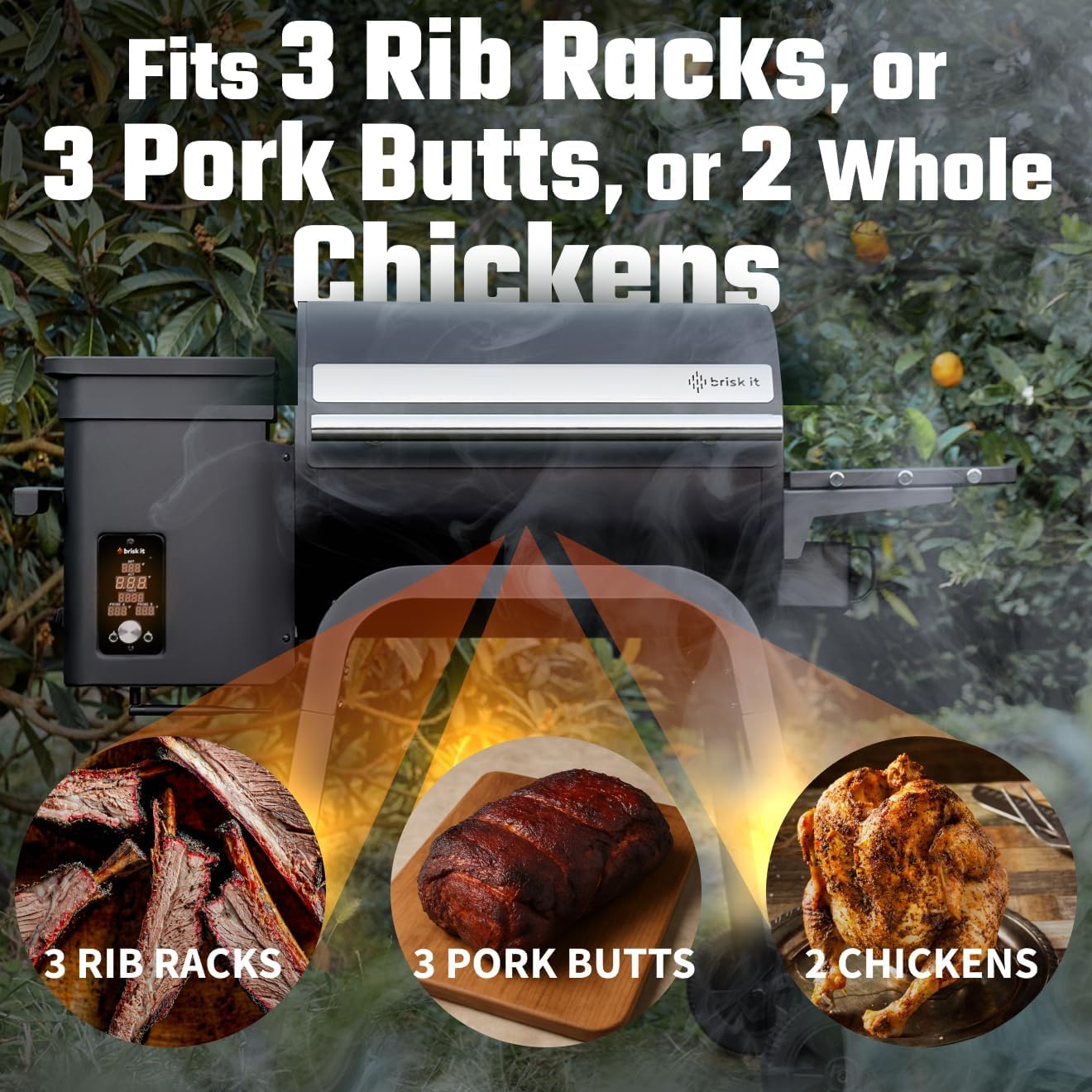 Brisk It Zelos-450 Electric Wood Pellet Smoker Grill – A.I. Smart BBQ Grills with WiFi, 450 sq.in Cooking Area, 7-in-1 Outdoor Grill & Smoker, PID Controller (Up to 500°F), Meat Probe