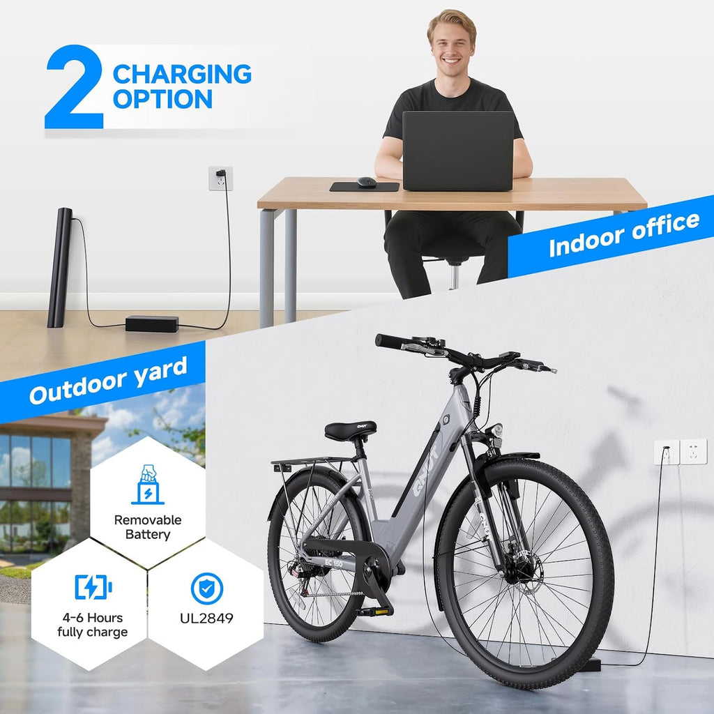 QNUT Electric Bike for Adults, 1200W Peak Commuter Ebike with 48V Built-in Battery 26' City Step Through E-Bike 7-Speed 65Miles 20Mph Urban Electric Bicycles for Women Men Teens