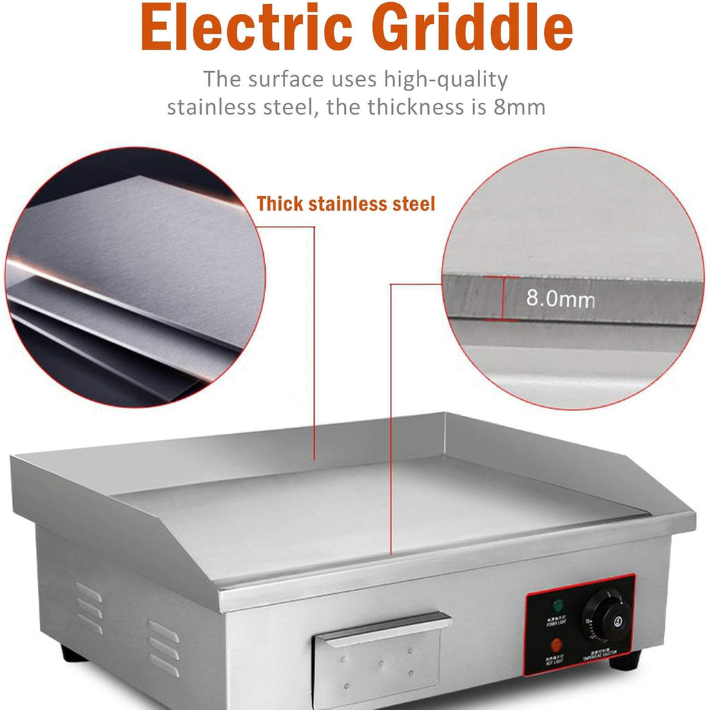 110V 3000W 22' Commercial Electric Countertop Griddle Flat Top Grill Hot Plate BBQ,Adjustable Thermostatic Control,Stainless Steel Restaurant Grill for Kitchen