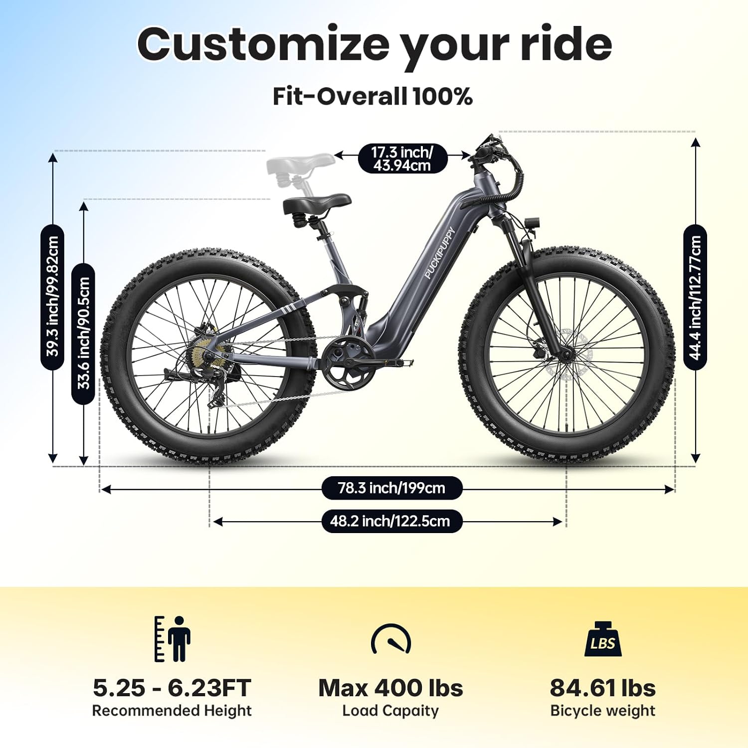 PUCKIPUPPY Electric Bike for Adults 960W, 48V 20AH Battery Adult Electric Bicycles, 26' Fat Tire Full Suspension Step-Thru Ebike, 28MPH Mountain Ebike, 7 Speed, 80Miles Range-Boxer ST