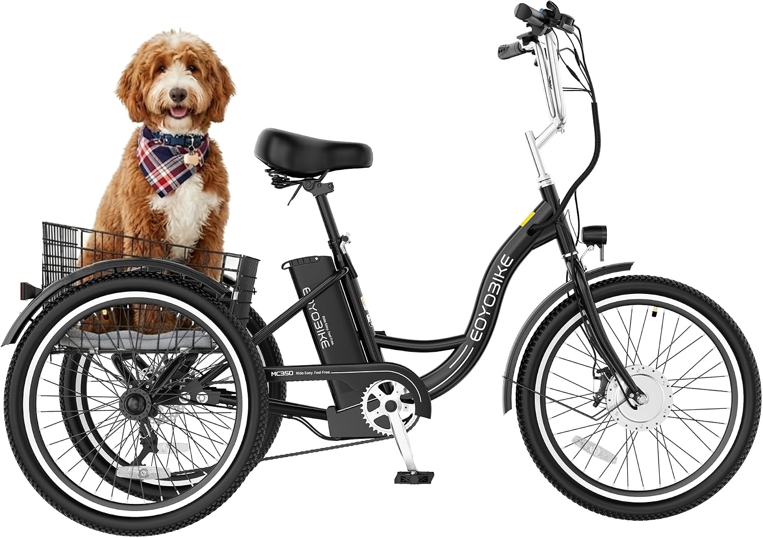 MOONCOOL Adult Electric Tricycle, 350W Front Drive Motor (Peak 700W), 15.5MPH E-Trike, Removable 36V 10.4Ah Battery, Max 60 Miles, 7-Speed 3 Wheel Electric Bike
