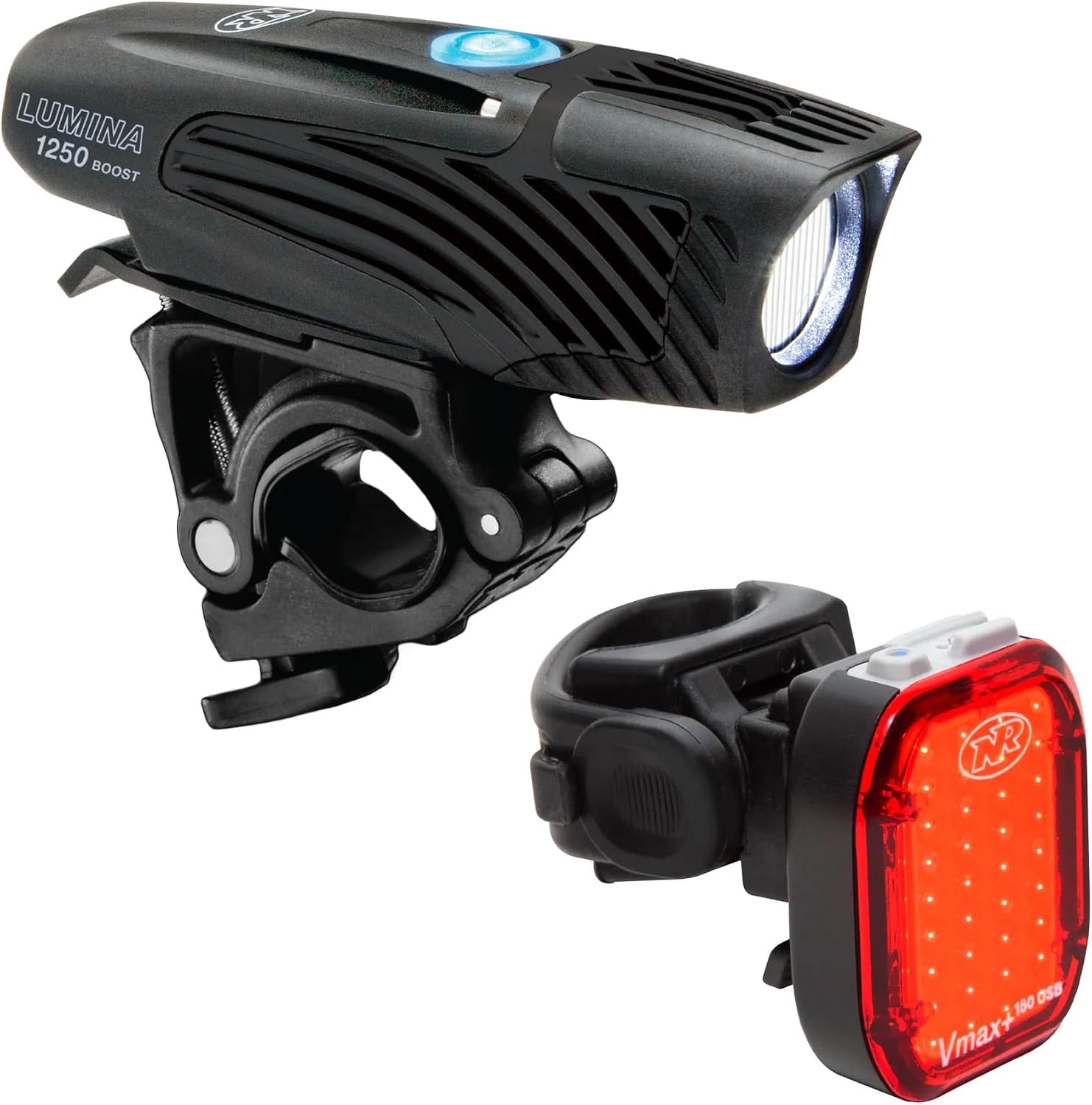 Niterider Lumina Boost 1250 + Vmax+ 180 Bike Light Combo Pack 1250 Front & 180 Rear Lumen USB-C Rechargeable LED Headlight Taillight Set IP64 Waterproof 13 Modes Bicycle Safety Commuting Night Riding