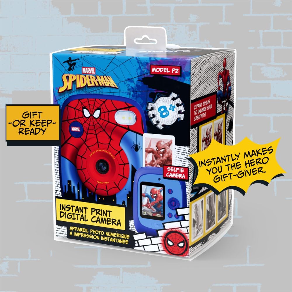 Spider-Man Official Licensed Instant Print Digital Camera, 48MP Photo, 1080p Video, 5-Sec Ink-Free Prints, Selfie & Creator Mode, 32GB SD Card (Model P2) by kiimento