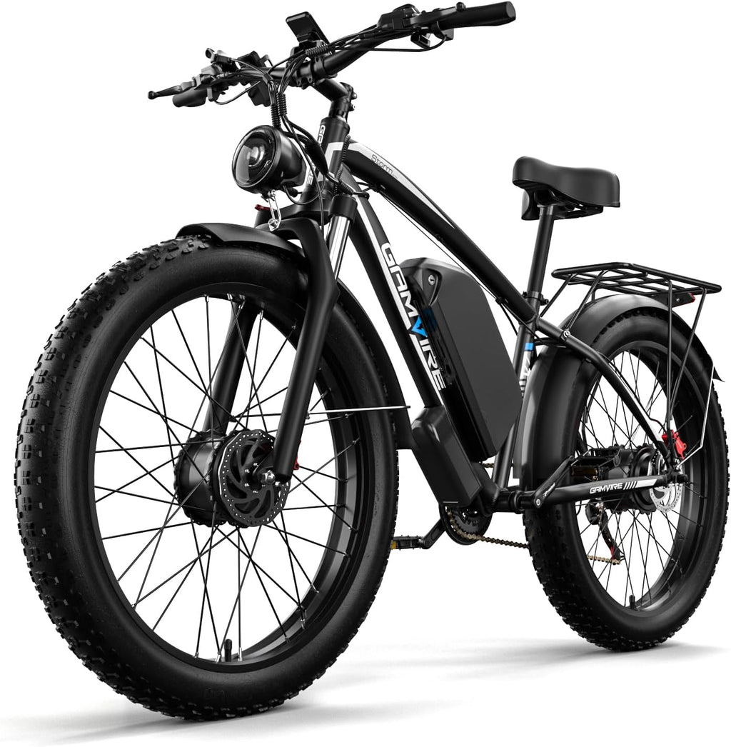 E Bike for Adults, Peak 6000W Dual Motor Electric Bike, 52V 32AH Battery 45 M P H Up to 100 Miles EBike, Front Suspension 7-Speed 24' Fat Tire Electric Commuter Bike, UL2849 Certified By SGS