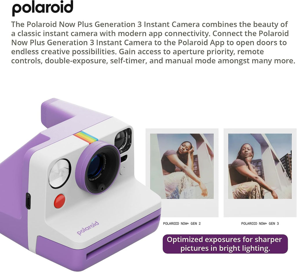 Polaroid Now Generation 3 Purple Analog Instant Camera Bundle with Film and Accessories - Two-Lens AF System and Manual Mode and Built-in Tripod Mount (17 Items)