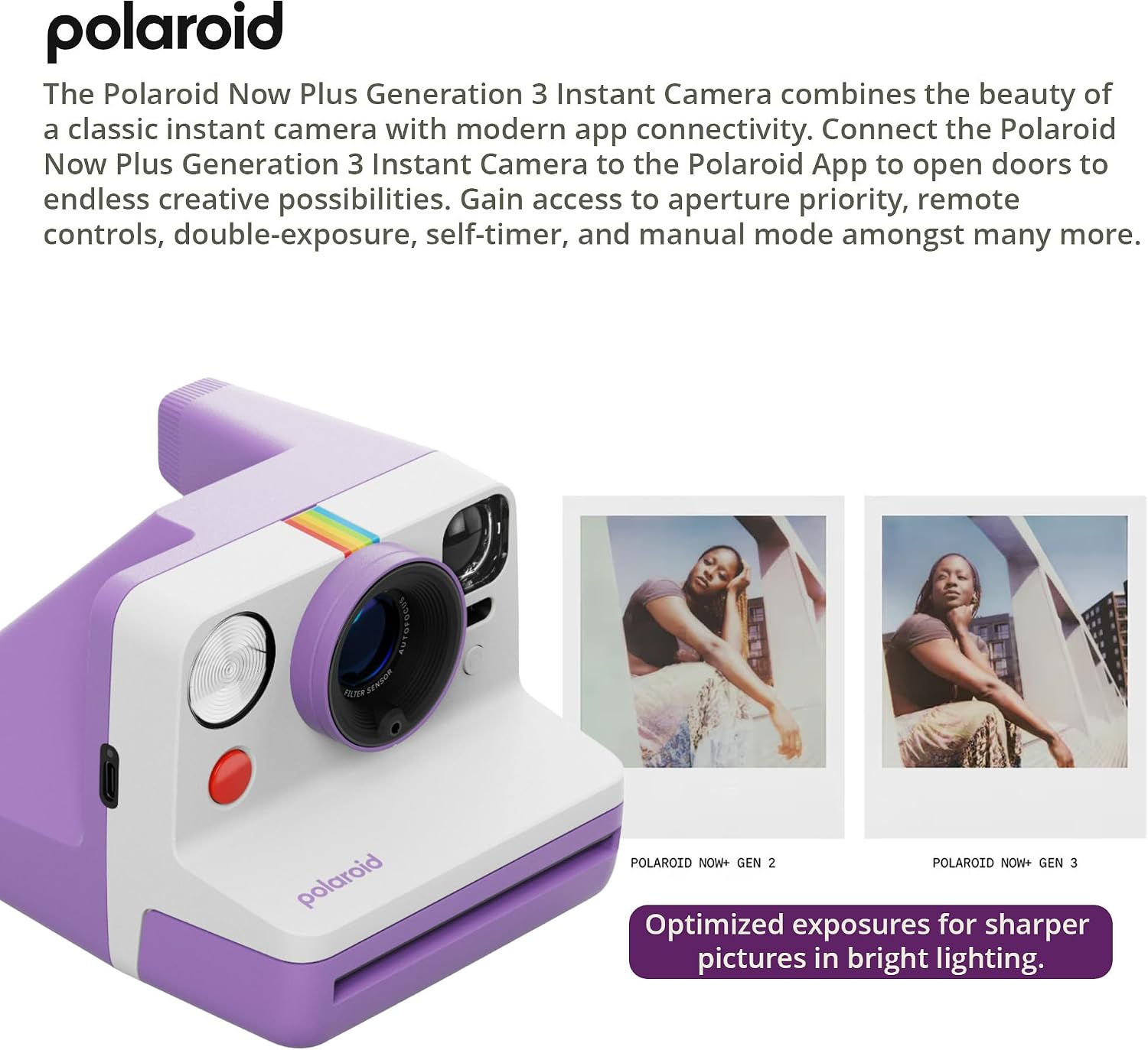 Polaroid Now Generation 3 Purple Analog Instant Camera Bundle with Film and Accessories - Two-Lens AF System and Manual Mode and Built-in Tripod Mount (17 Items)