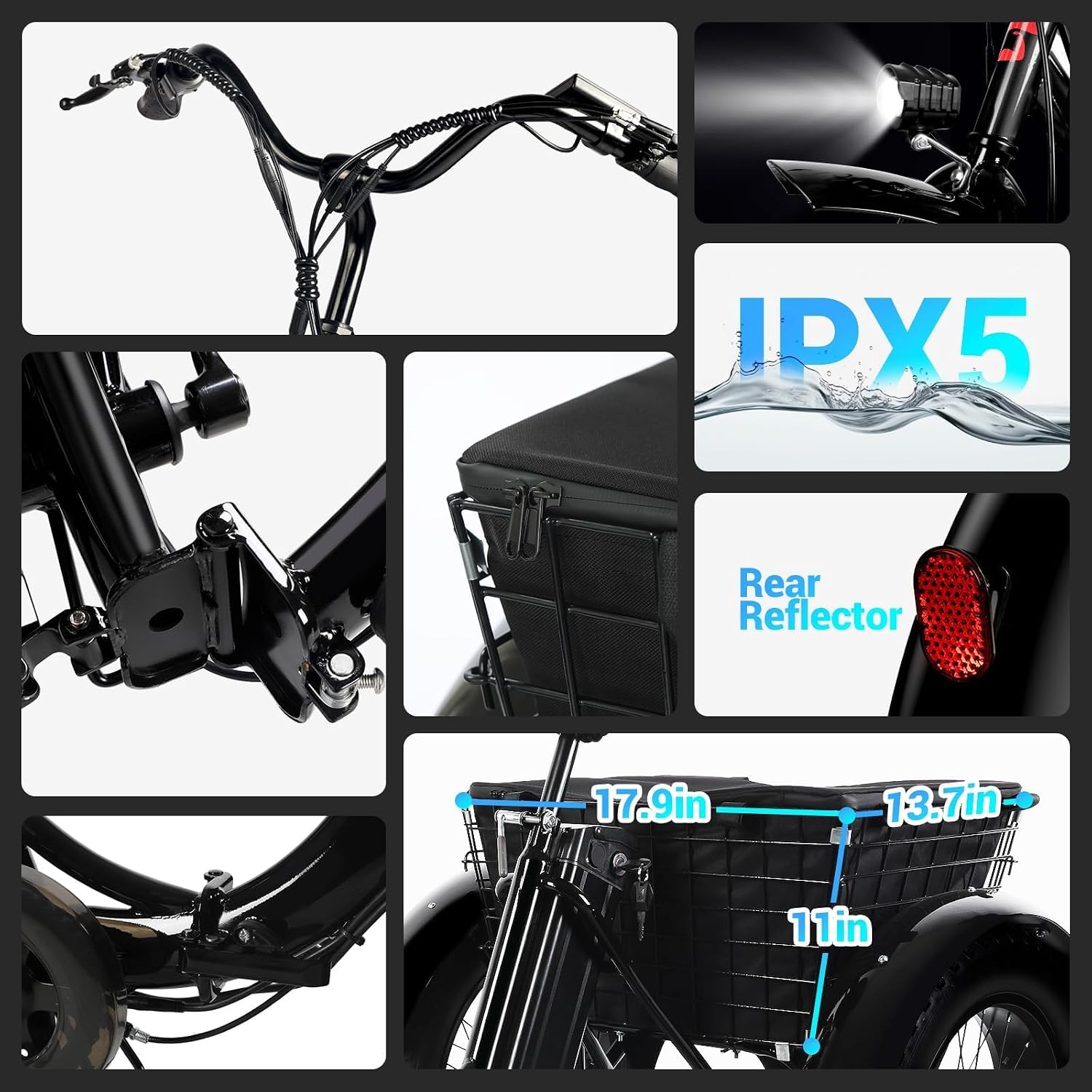 Geemax Electric Tricycle for Adults, 20' x 4.0 Fat Tire Electric Trike, Peak 500W 20MPH 36V 13Ah Lithium Battery UL Certified, Premium 80% Assembled Foldable 3 Wheel Electric Bicycle, Black