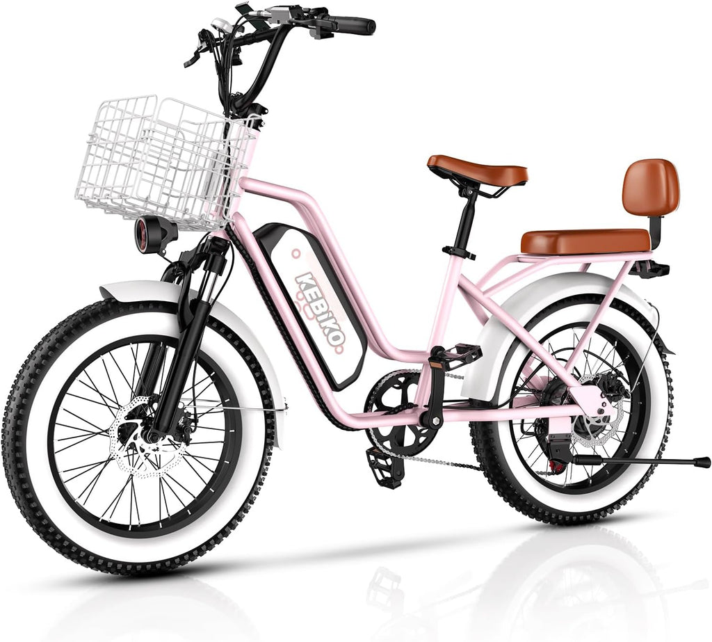 bluebiko 2 Seater Electric Bike, 48V 20AH(𝟗𝟔𝟎𝐖𝐇) Large Removable Battery, 𝟏𝟑𝟎𝟎𝐖 Peak Motor, 20'x 4.0' Fat Tire Ebike for Adults, 80+Miles, City Couple E Bike for All Terrain