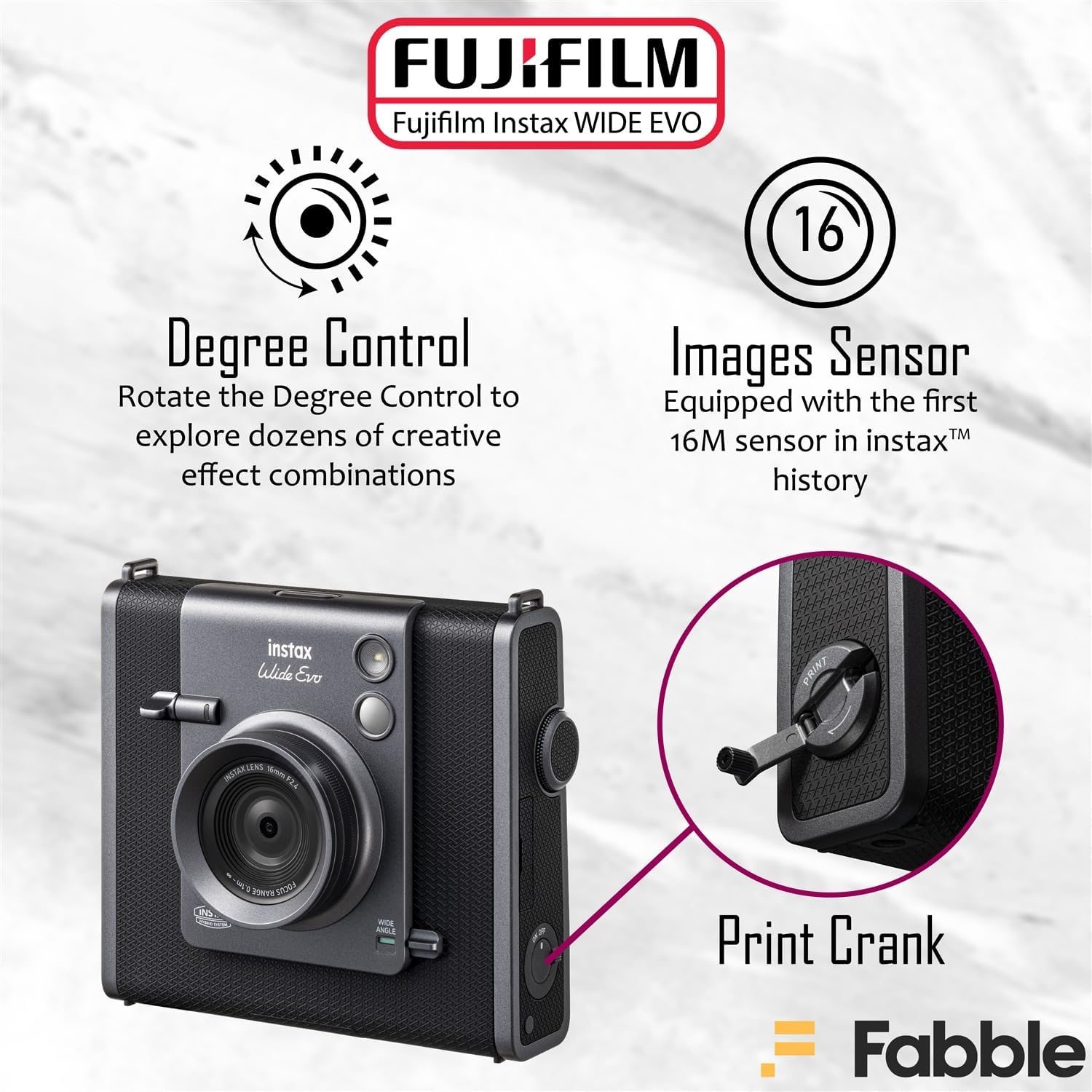 Fujifilm Instax Wide Evo Hybrid Instant Camera – Bundle with 20-Exposure Film Twin Pack, Protective Case, 32 GB microSDHC Card, USB Card Reader & Cleaning Cloth