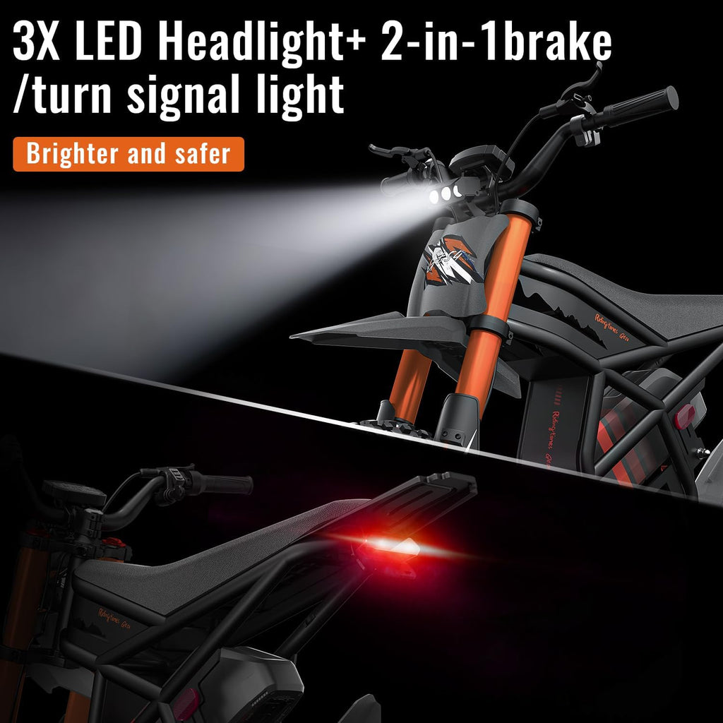 GT54 PRO /GT54 Electric Dirt Bike for Teens, 60V 25AH 40MPH // 48V 27AH 37MPH Ebike with 14'/12' Motorcycle Tire, 3000W/2000W Dual Hydraulic Brakes Mountain Off-Road Dirtbike for Ages 13+
