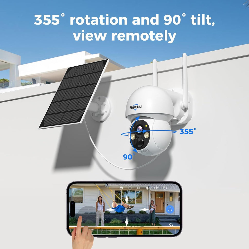 Hiseeu Solar Security Camera Outdoor,4MP 4 Cam-Kit, Wireless Security Cameras System Home Surveillance,Solar-Powered,Color Night Vision,360° View Pan & Tilt,2.4GHz WiFi,1TB Storage No Subscription