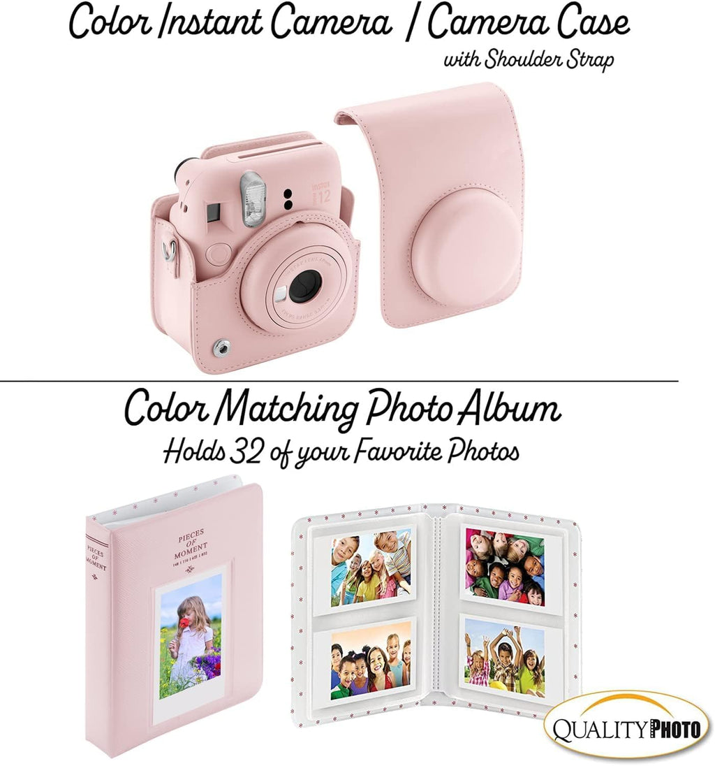 Fujifilm Instax Mini 12 Instant Camera with Case, 20 Fujifilm Prints, Decoration Stickers, Frames, Photo Album and More Accessories (Blossom Pink)