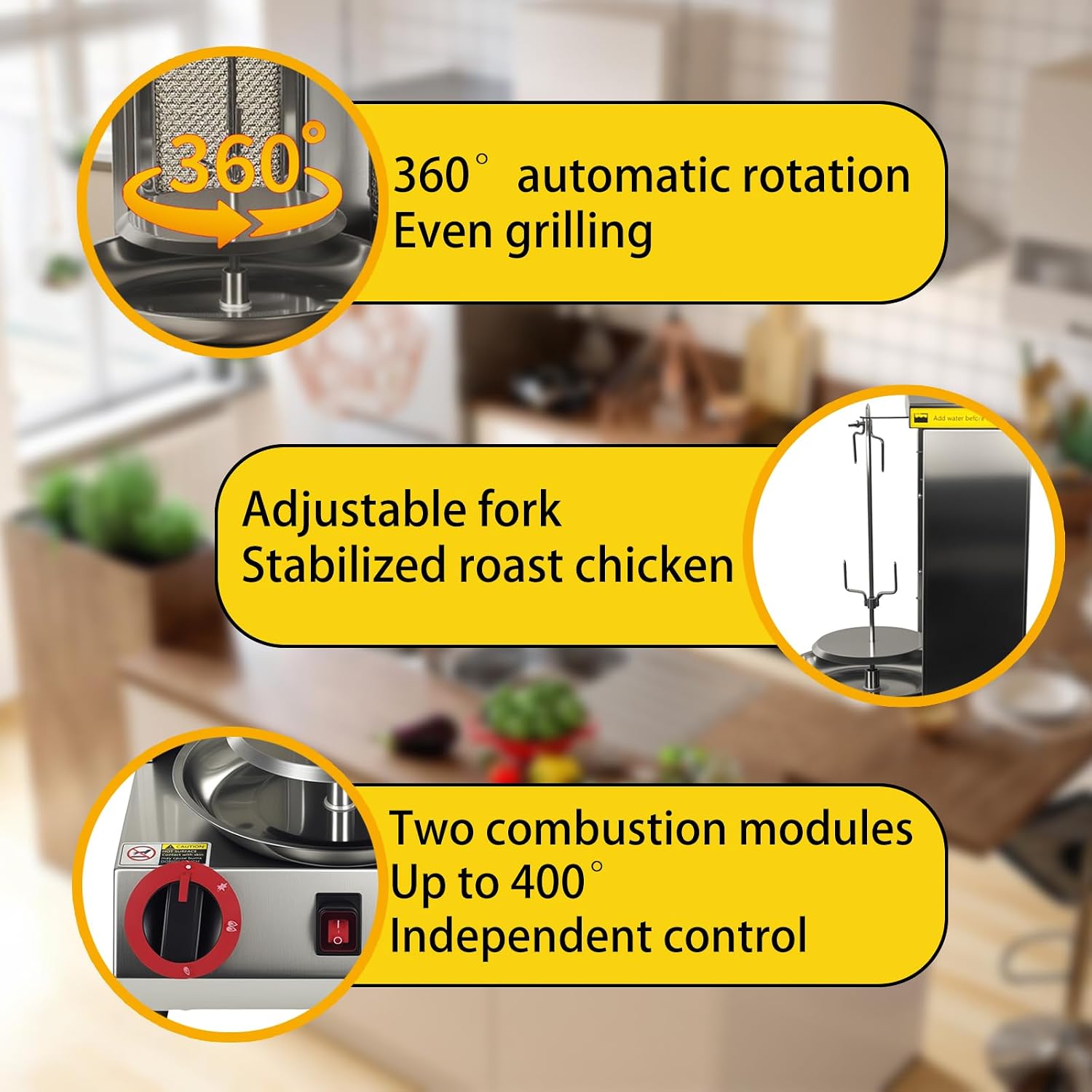 Shawarma Grill Machine Oven Rotisserie Kebab Turkey Machine, Infrared Burner trompo para tacos al pastor，Automatic Rotation,Up to 750°F/400℃,Vertical Skewers, Stainless Steel 110V