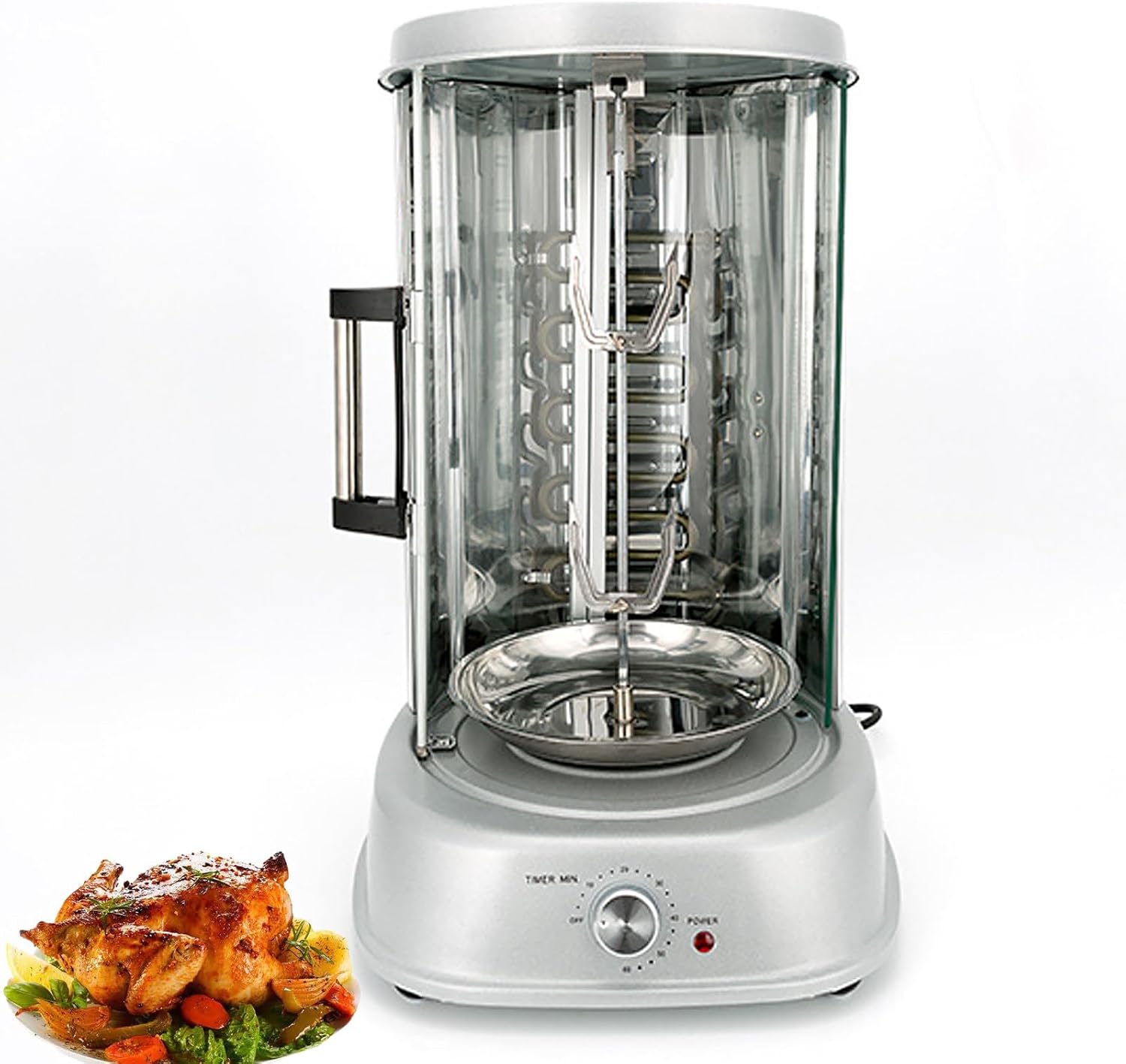 Electric Rotating Vertical Rotisserie Grill,1380W Electric Shawarma Smokeless 360° Rotary Barbecue Machine with 3-Grills,60 Min Timer,Sliding Glass Door,Auto Shut-Off