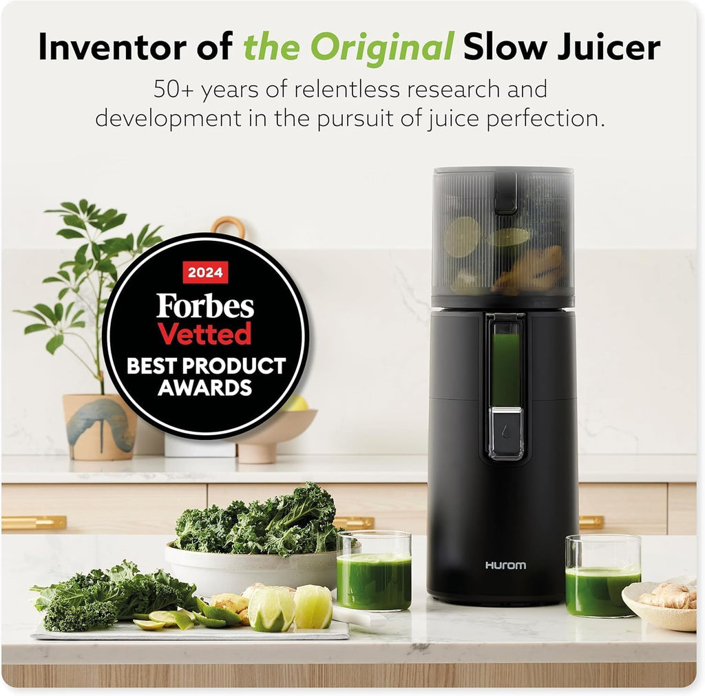Hurom H400 Easy Clean Slow Juicer, Matte Black | Hands Free | Hopper Fits Whole Produce | Quiet Motor | BPA Free | Easy Assembly | Healthy Living | Cold Press Masticating Juicer (Titanium)