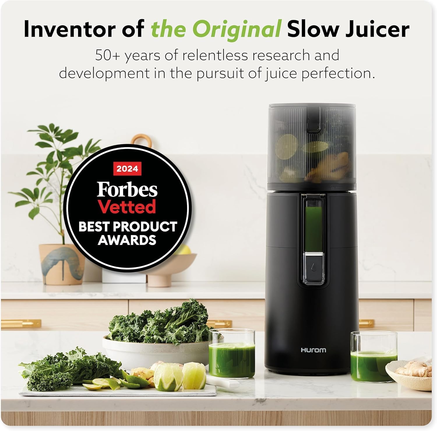 Hurom H400 Easy Clean Slow Juicer, Matte Black | Hands Free | Hopper Fits Whole Produce | Quiet Motor | BPA Free | Easy Assembly | Healthy Living | Cold Press Masticating Juicer (Titanium)