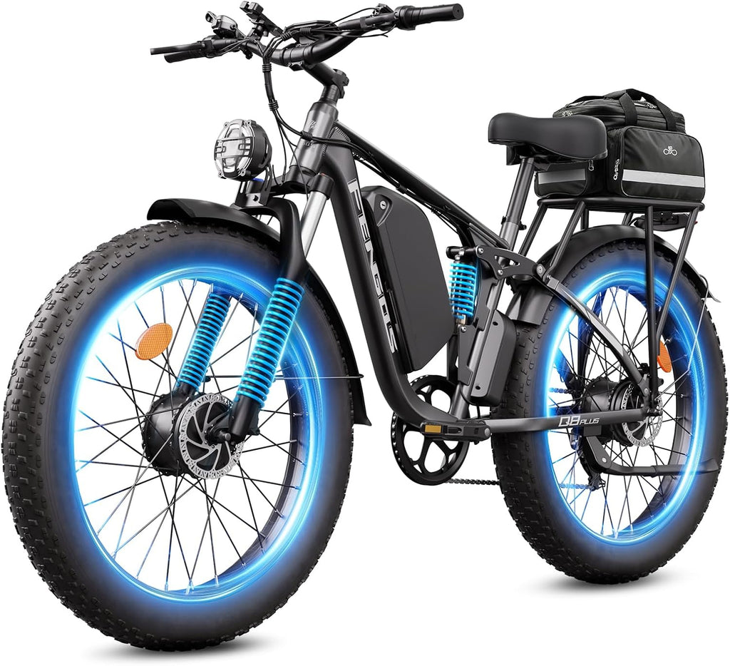 6000W Electric Bike for Adults,60V 1200WH 45MPH Dual Motor Mountain Ebike Up to100 Miles Long Range Electric Bicycle 24' Fat Tire Fast Bicycle for Men Women Full Suspension Brake/Turn Signal