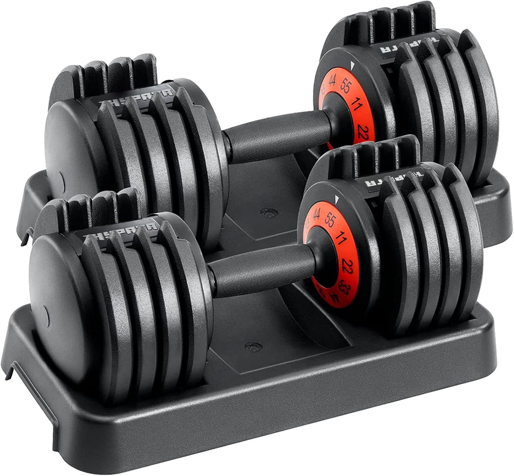 25/55 lbs Pair Adjustable Dumbbell, Fast Adjust Dumbbell Weight for Exercises Pair Dumbbells for Men and Women in Home Gym Workout Equipment