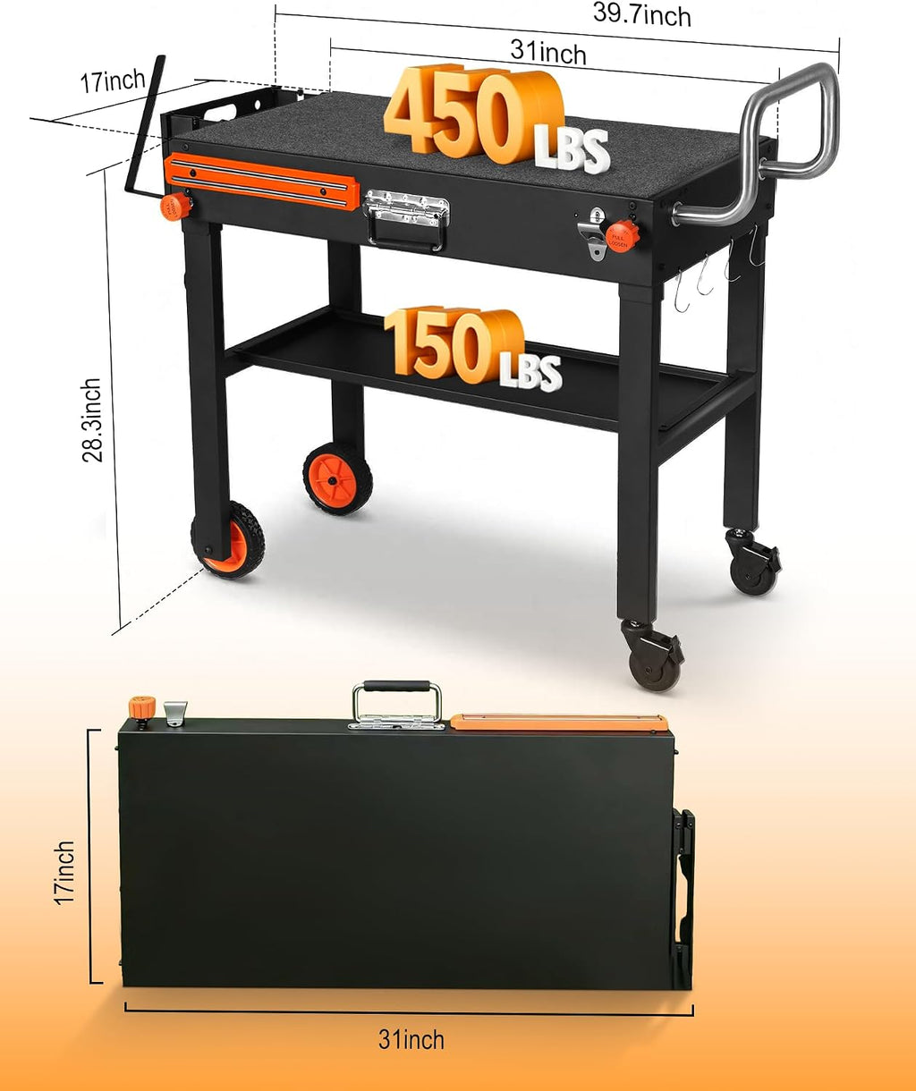 Blackstone Stand for 17' or 22' Griddle, Heavy Duty 450 LBS Blackstone Table, Foldable Portable Grill Cart with Locking Wheels, 20s Quick Setup, Anti-Wobble, Ideal for Backyard, Camping, Tailgating