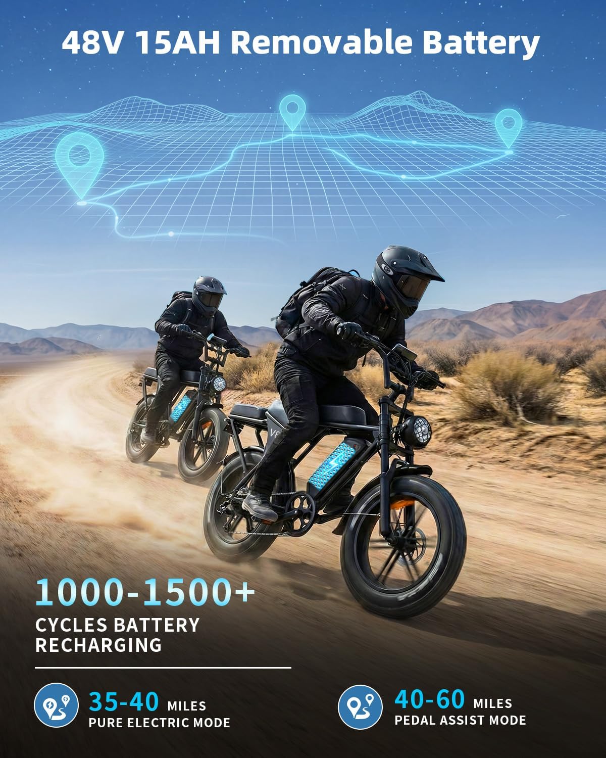 OUXI V8 Series Electric Bike for Adults, Peak 500W/1000W,20/31 MPH, 10.4/15/30 AH Removable Battery, 16''/20' Fat Tire Electric Bike,7-Speed Gear Electric Bicycles,Ebike Moped for Commuting & Off-Road