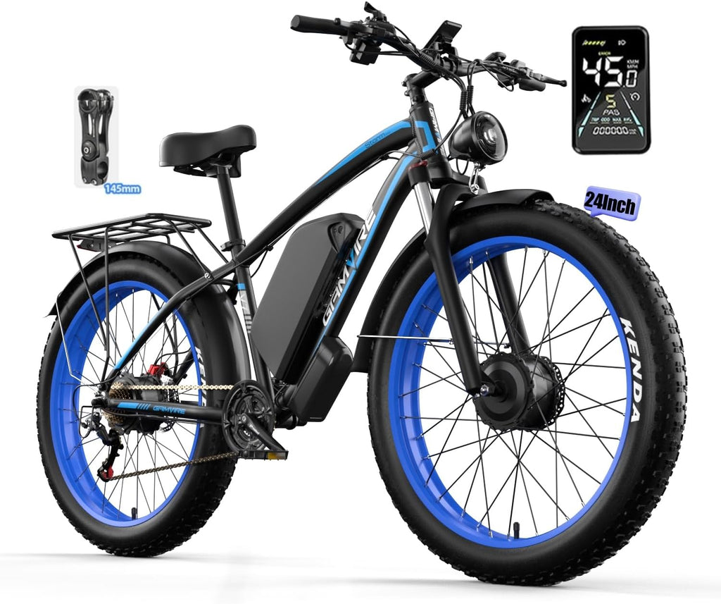 E Bike for Adults, Peak 6000W Dual Motor Electric Bike, 52V 32AH Battery 45 M P H Up to 100 Miles EBike, Front Suspension 7-Speed 24' Fat Tire Electric Commuter Bike, UL2849 Certified By SGS