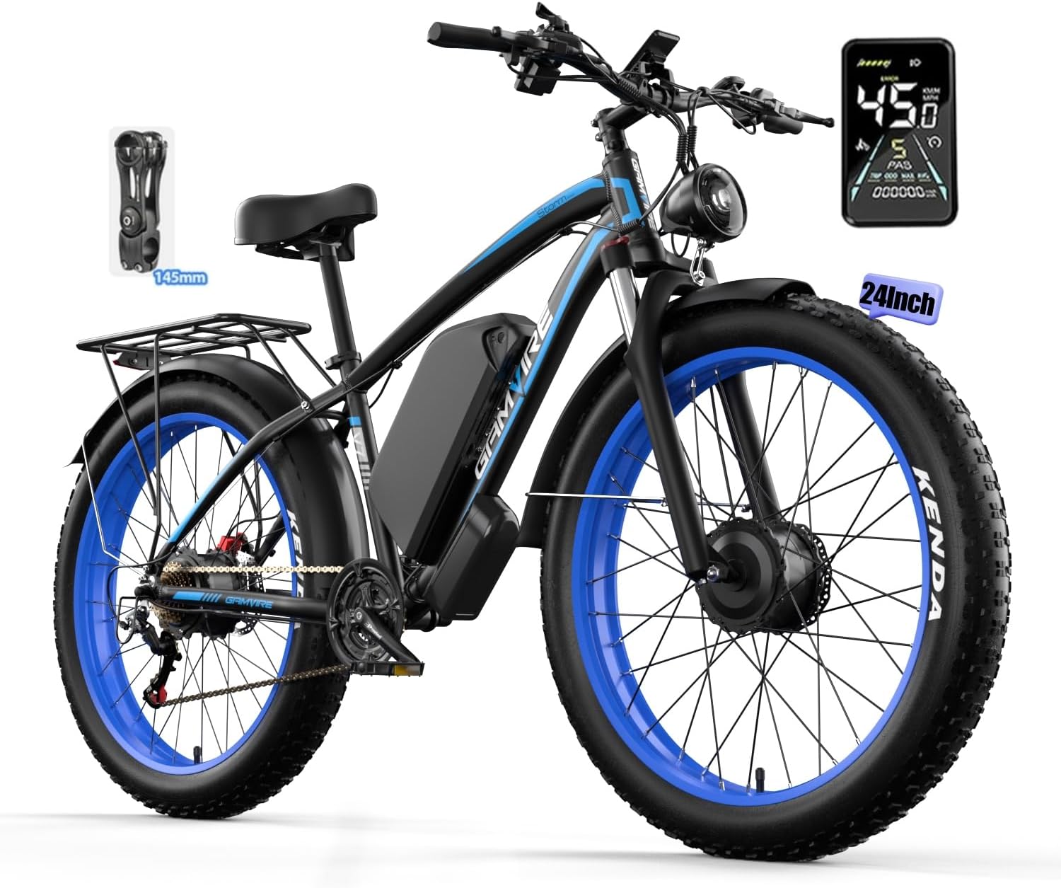 E Bike for Adults, Peak 6000W Dual Motor Electric Bike, 52V 32AH Battery 45 M P H Up to 100 Miles EBike, Front Suspension 7-Speed 24' Fat Tire Electric Commuter Bike, UL2849 Certified By SGS