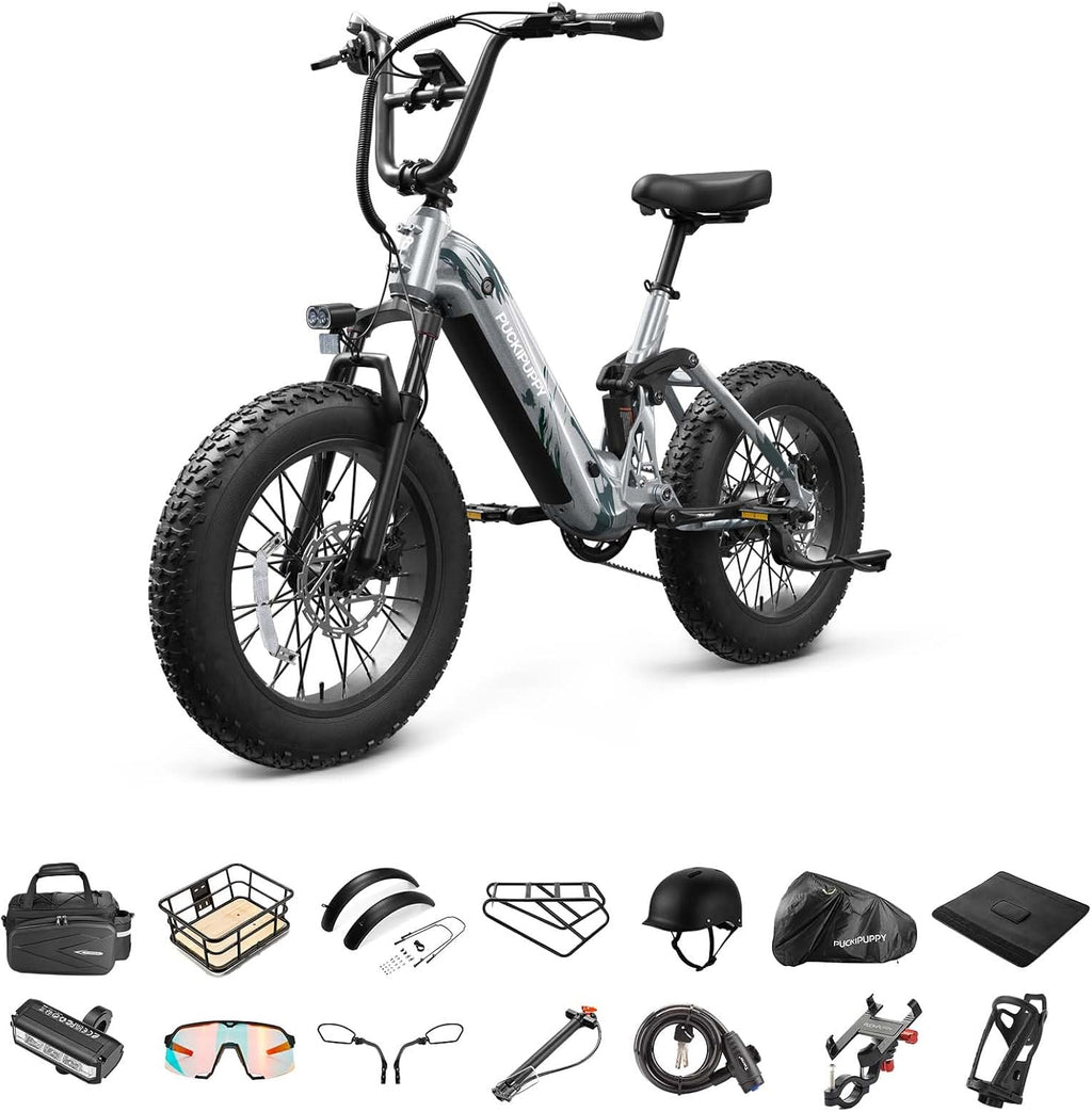 PUCKIPUPPY Corgi Electric Bike for Adults 960W, 48V 20Ah Battery, New Longitudinal Suspension, 20'' Fat Tire Full Suspension Mountain Ebike, 28MPH & 80Miles Range, LCD Display, 7 Speed