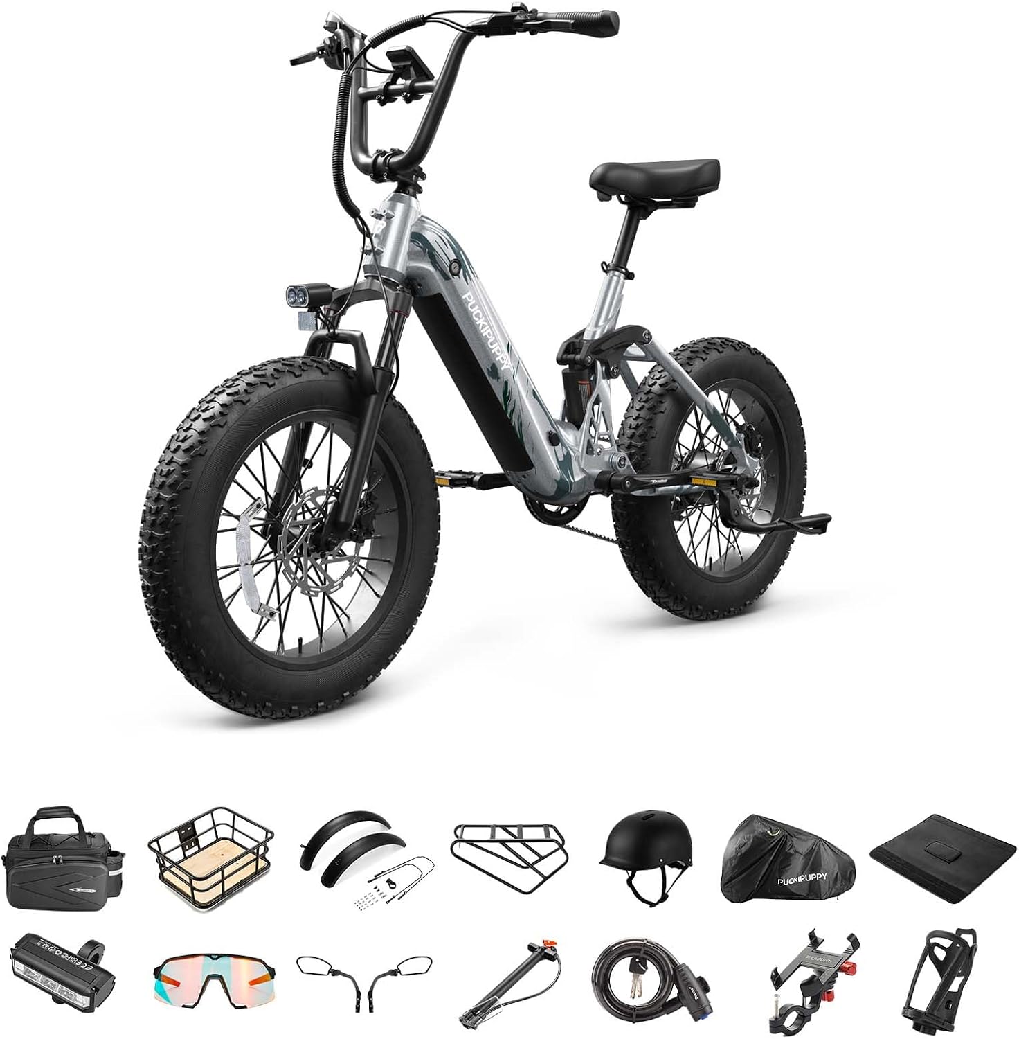 PUCKIPUPPY Corgi Electric Bike for Adults 960W, 48V 20Ah Battery, New Longitudinal Suspension, 20'' Fat Tire Full Suspension Mountain Ebike, 28MPH & 80Miles Range, LCD Display, 7 Speed