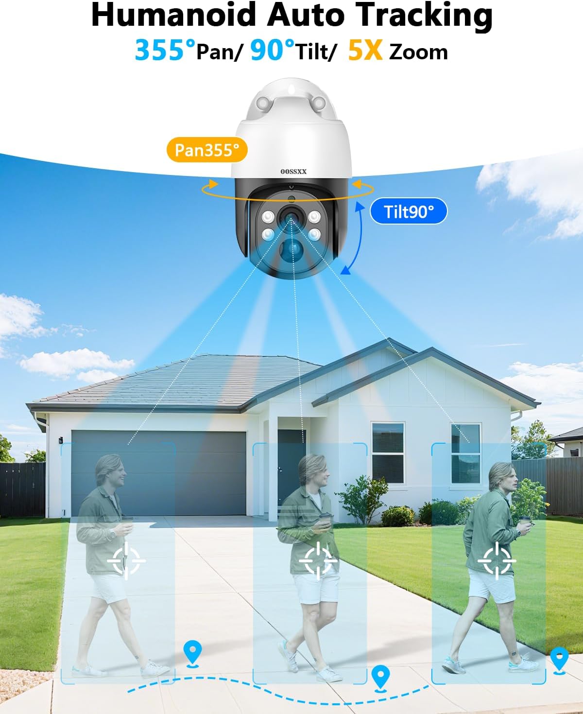 OOSSXX (2026 Upgrade) Auto-Tracking 4K 2-Way Audio PTZ PoE Outdoor Wired Security Cameras System Home Wired Cameras Video Surveillance