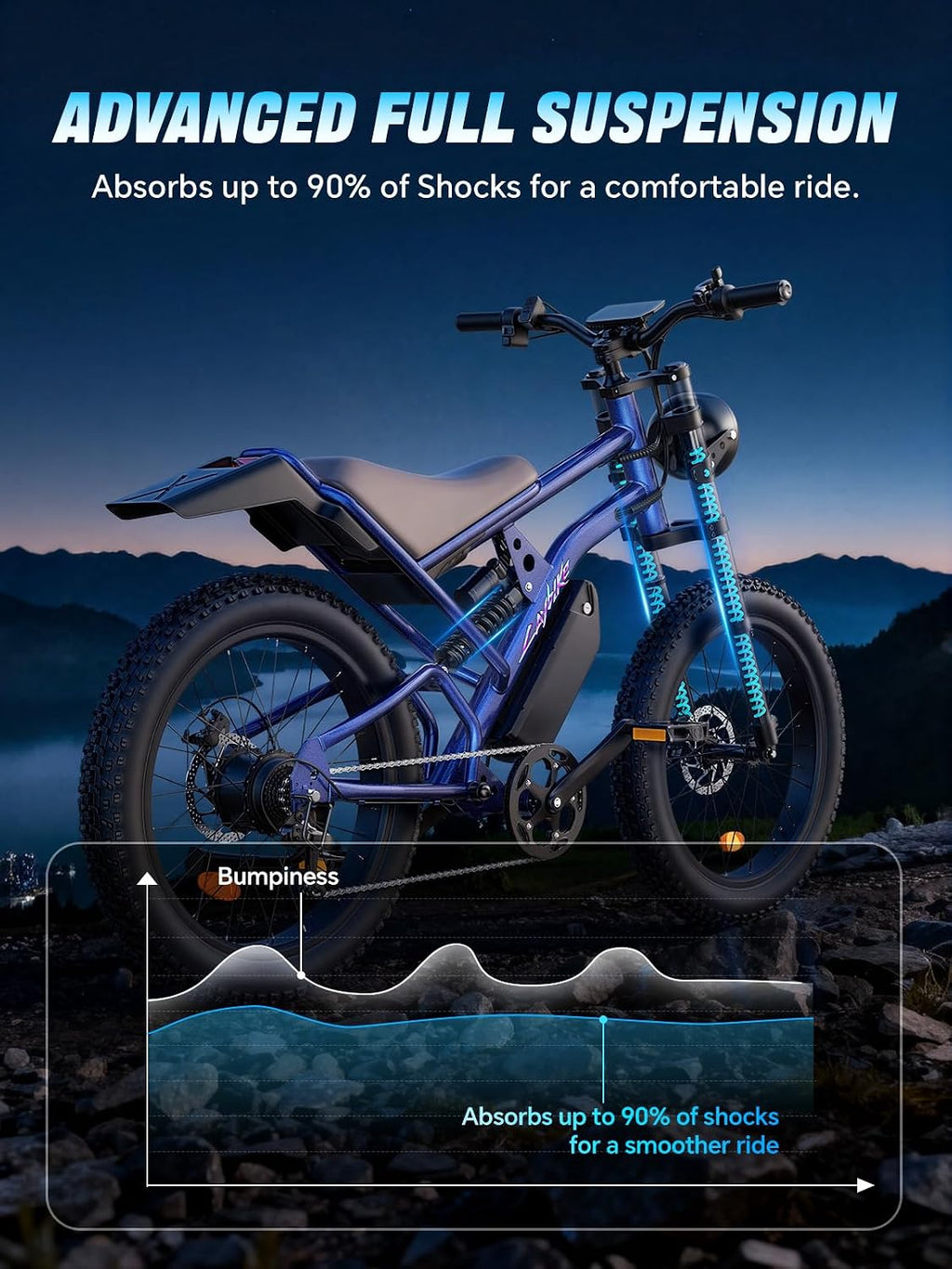35 MPH Electric Bike for Adults, 3000W Peak Power Electric Motorcycle, 24' Fat Tire Electric Mountain Bike, 48V 20.8Ah Battery, All Terrain Ebike for Mountains, Beach, Snow, Sand