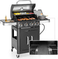 MFSTUDIO 4 Burners Propane Gas Grill and Griddle Combo with Side Burner, 2 in 1 Griddle Grill and Porcelain-Enameled Cast Iron Grates, 46,700 BTU Outdoor Cooking Barbecue Grill, Black