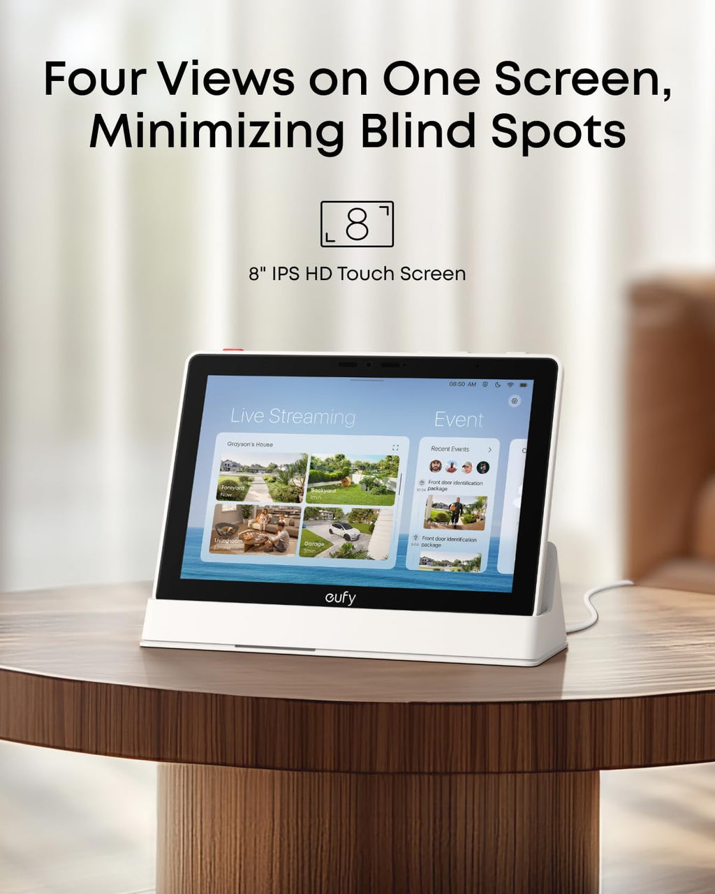 eufy Security eufy Smart Display E10, Smart Home Hub, 8' Control Panel, Compatible Devices, Four Views on One Screen, Instant Door Alerts, Daily Event Reports, One Tap Control