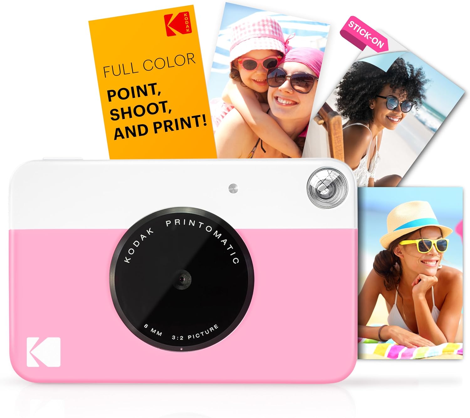 Kodak Printomatic Instant Camera (Pink) All-in-Bundle + Zink Paper (20 Sheets) + Deluxe Case + Photo Album + 7 Sticker Sets + Markers + Scissors and More