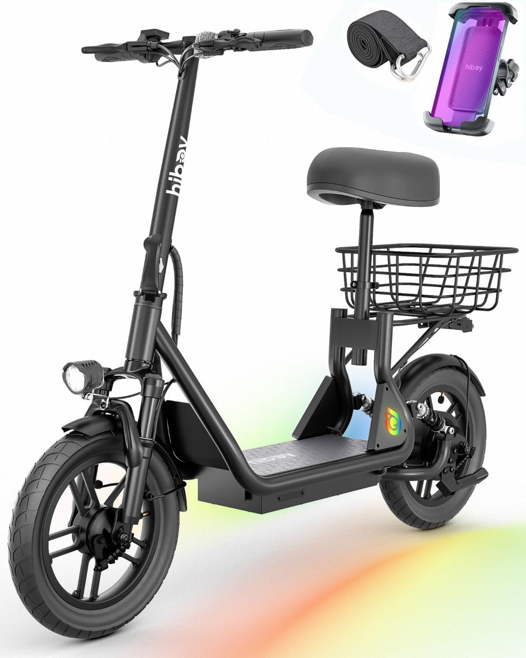 Hiboy Q2/U2 Adult Electric Scooter with Seat & Phone Holder – 500W Motor, 22mi Range, 14' Wheels, Dual Suspension, Neon Lights, Foldable for Commute, Flame