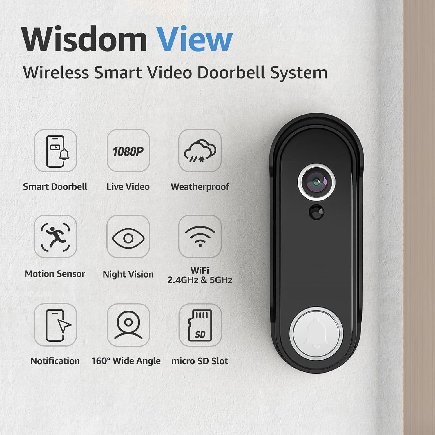 Wireless Video Door Doorbell Intercom with Camera and Monitor, 1080P HD Doorbell Camera with 8' Touch Screen Monitor, Motion Detection, Easy DIY Installation, (Wireless Video doorbell—2)