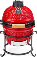 ROVSUN 13IN Red Spherical Ceramic Charcoal Grill with Inner Liner, Portable BBQ Smoker for Outdoor Cooking, Camping, and Backyard Grilling