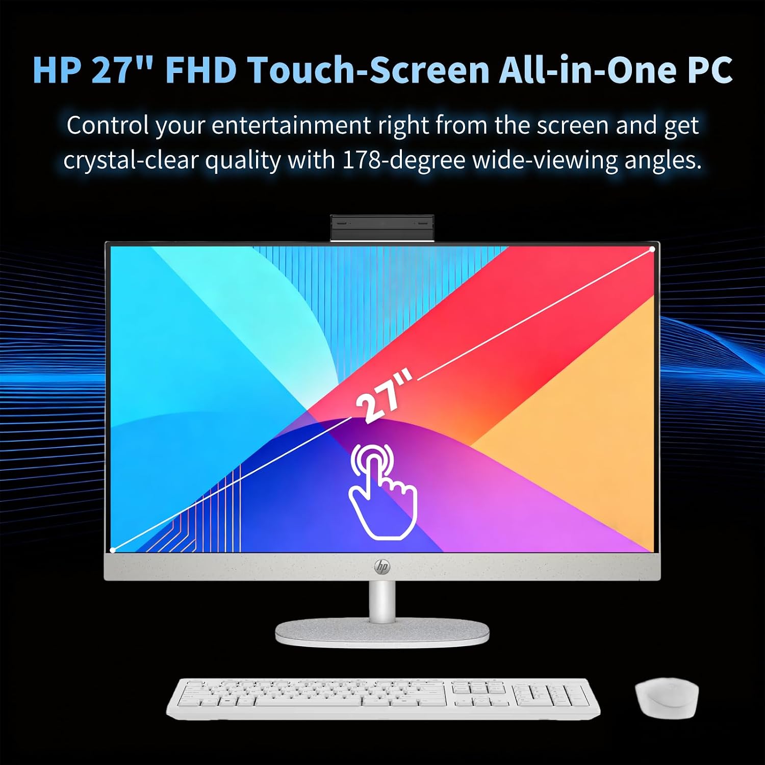 HP 27' Touch Screen All-in-One Desktop Computer PC - 32GB DDR5 RAM, 1TB SSD, Intel 12-Core Ultra 7 155U, Adjustable Angle, FHD IPS Touchscreen, Wireless KB&Mouse, Win11 Pro, RECOLX AI Voice Recorder