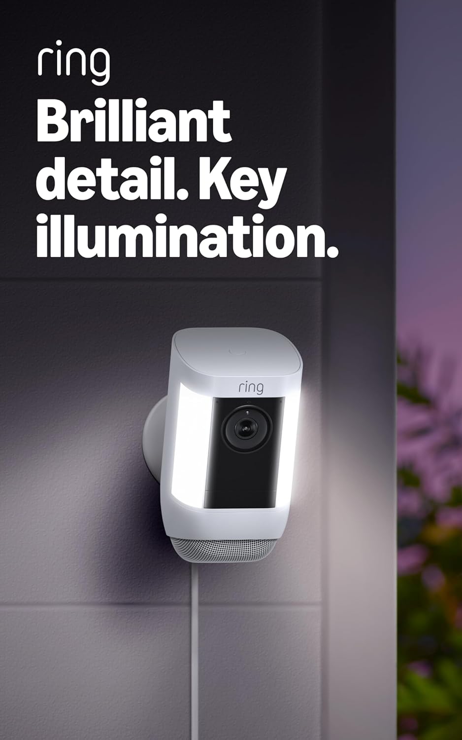 Like-New Ring Spotlight Cam Pro, Plug-In, Home or business security, Retinal 2K Video, Color Night Vision and Two-Way Talk with Audio+, White