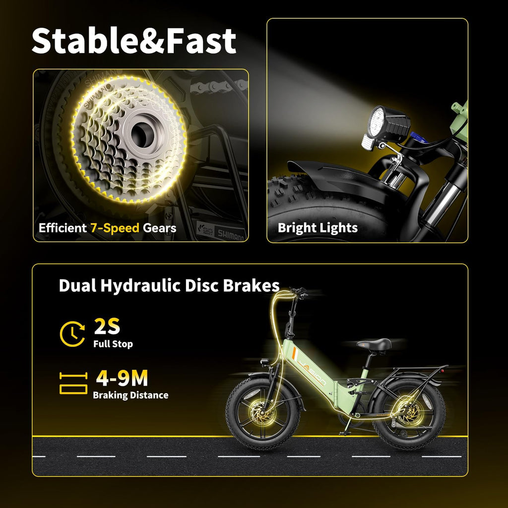 Jasion X-Hunter ST Foldable Electric Bike, 20' Fat Tire, 71Miles & 30+MPH Ebike, 1400W Peak Motor, 624WH Removable Battery, Full Suspension E-Bike for Adult, Step-Thru & Hydraulic Disc Brakes Bicycles